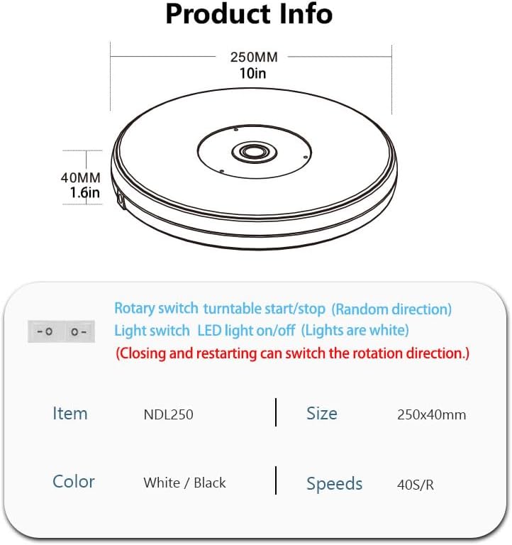 YVV LED Rotating Display Stand White 10 Inch 360° Motorized Turntable with LED Light, USB Powered Display Base for Product Photography, Jewelry Showcase, 22lb Capacity - Image 5